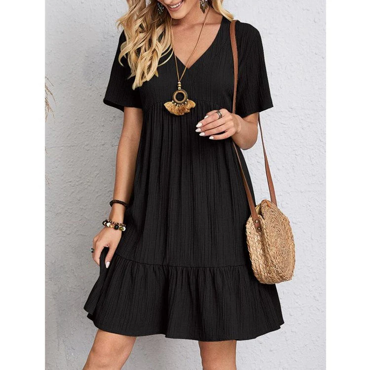 Damen Lässiges Freizeitkleid mit Voluminösem Saum und V-Ausschnitt Heidi-Mode - Image 4