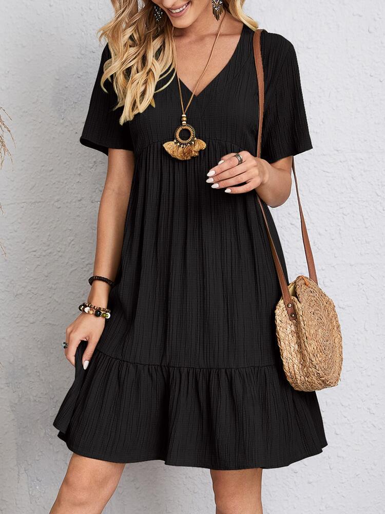 Damen Lässiges Freizeitkleid mit Voluminösem Saum und V-Ausschnitt Heidi-Mode - Image 6