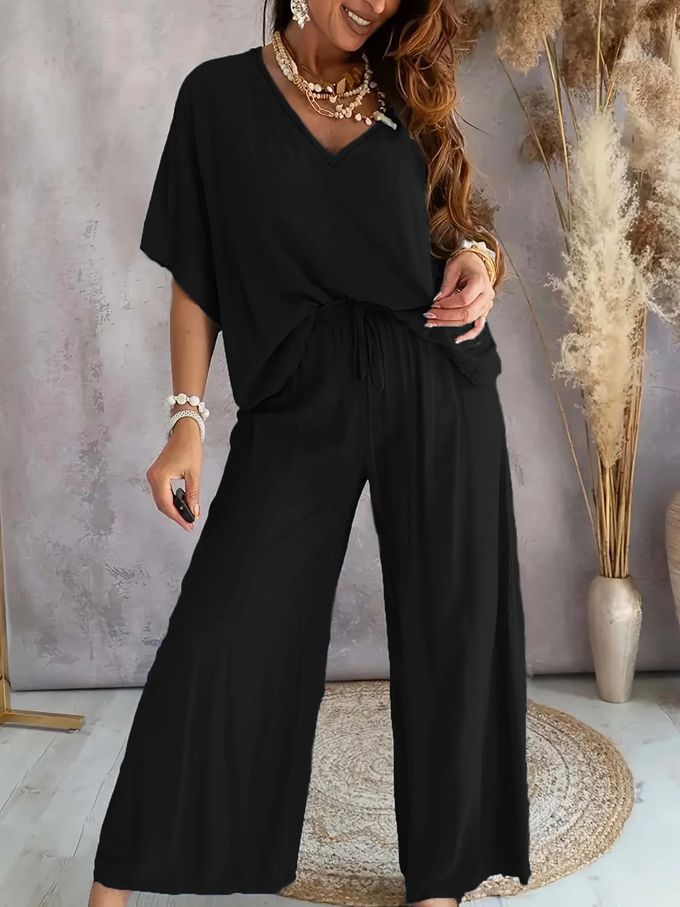 Damen Lässiges Freizeitoutfit bestehend aus lockerem Oberteil und weiten Hosen Heidi-Mode - Image 9