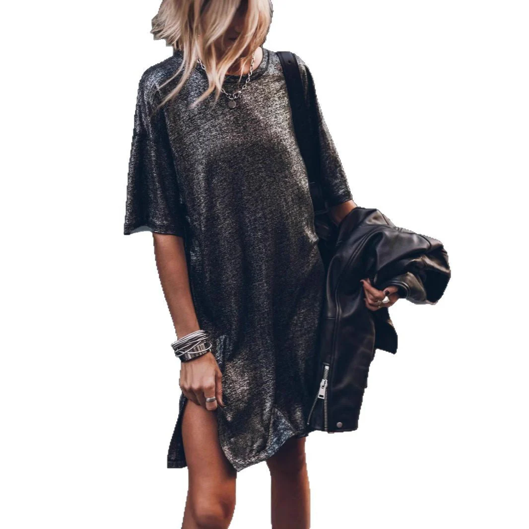 Damen Lässiges Glitzerkleid mit Seitlichem Schlitz und Oversize Schnitt Heidi-Mode - Image 5