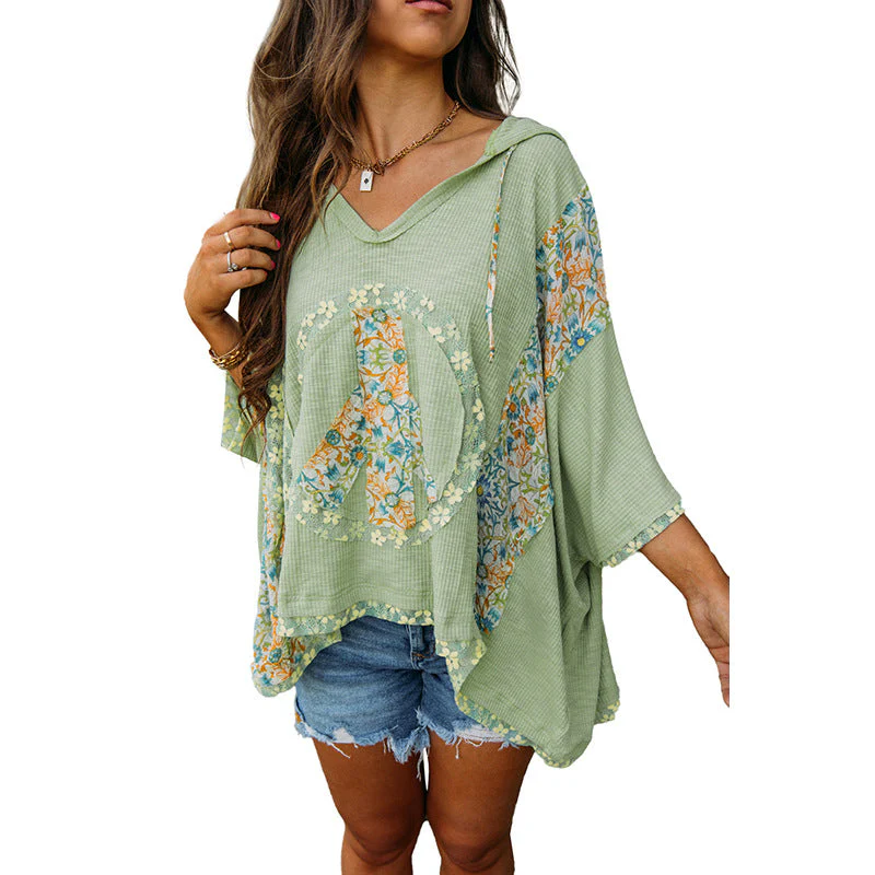 Damen Lässiges Kapuzenoberteil mit Blumigem Peace-Design Heidi-Mode - Image 6