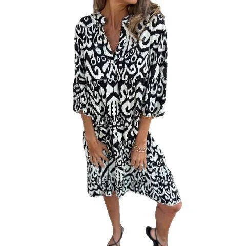 Damen Lässiges Kleid mit V-Ausschnitt und Dekorativem Muster Heidi-Mode - Image 5