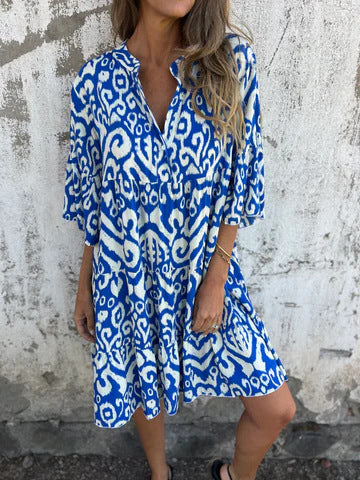 Damen Lässiges Kleid mit V-Ausschnitt und Dekorativem Muster Heidi-Mode - Image 6