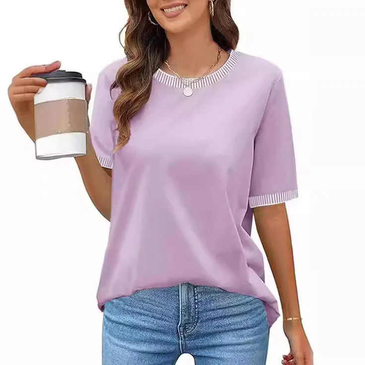 Damen Lässiges Kurzarm-Shirt mit Modischem Streifenkragen Heidi-Mode - Image 5