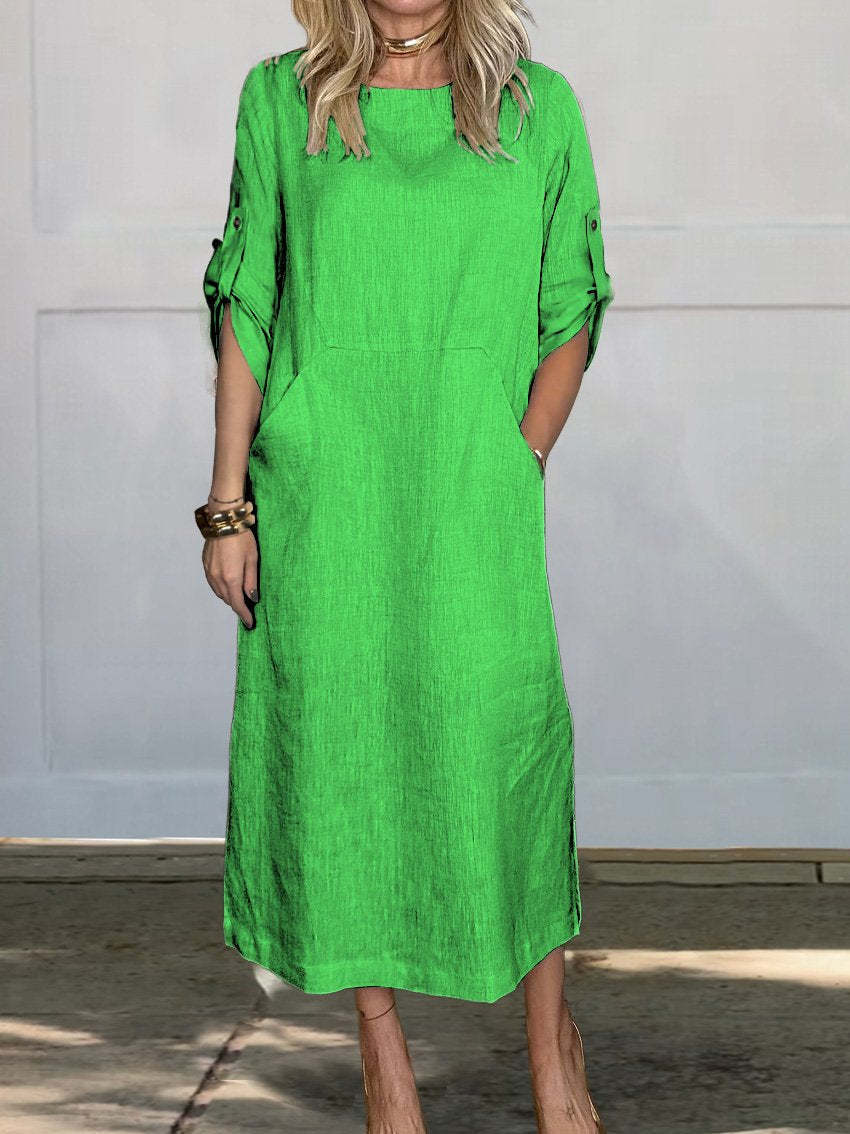 Damen Lässiges Leinenkleid mit Praktischen Taschen und Modischen Knopfdetails Heidi-Mode - Image 8
