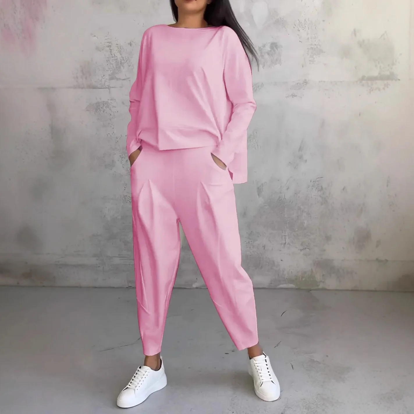 Jogginganzug Damen Lounge-Set mit weiten Ärmeln und Taschen - Image 11