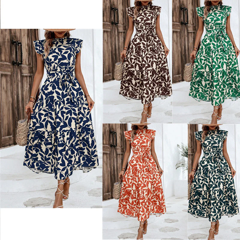 Damen Lässiges Midi-Kleid mit Rüschen und Floralem Muster Heidi-Mode