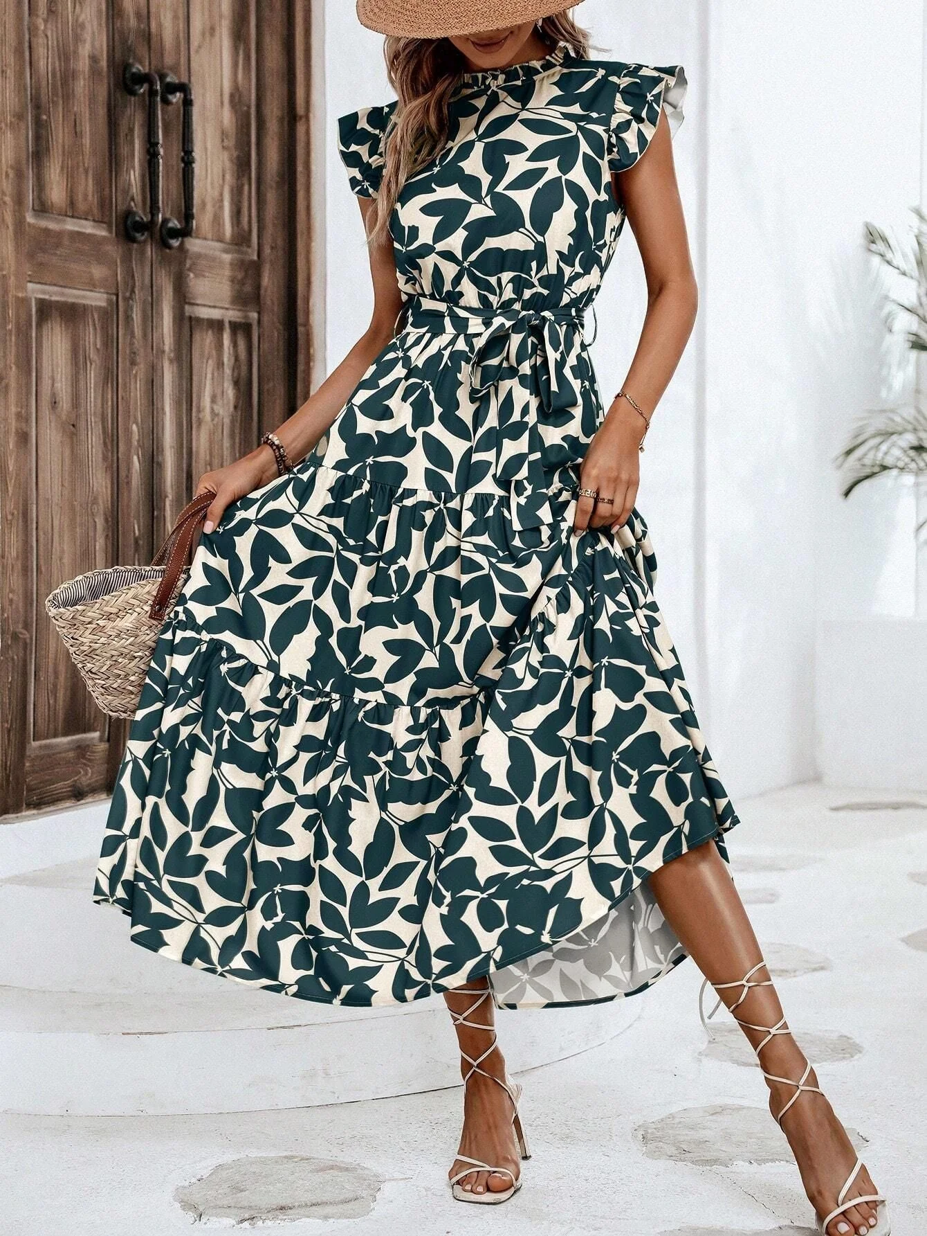Damen Lässiges Midi-Kleid mit Rüschen und Floralem Muster Heidi-Mode - Image 9