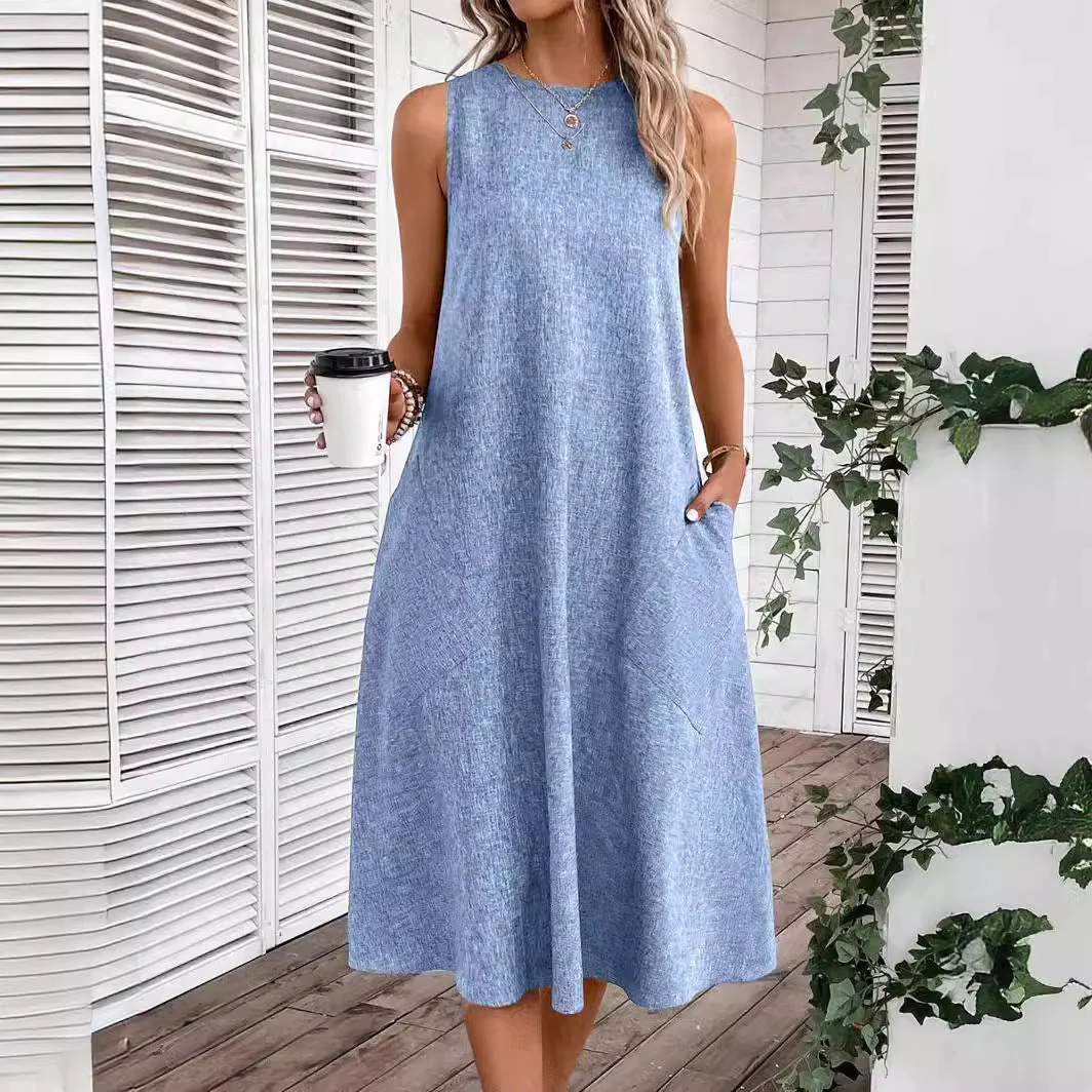 Damen Lässiges Midi-Kleid mit Tiefem Ausschnitt und Praktischen Taschen Heidi-Mode - Image 3