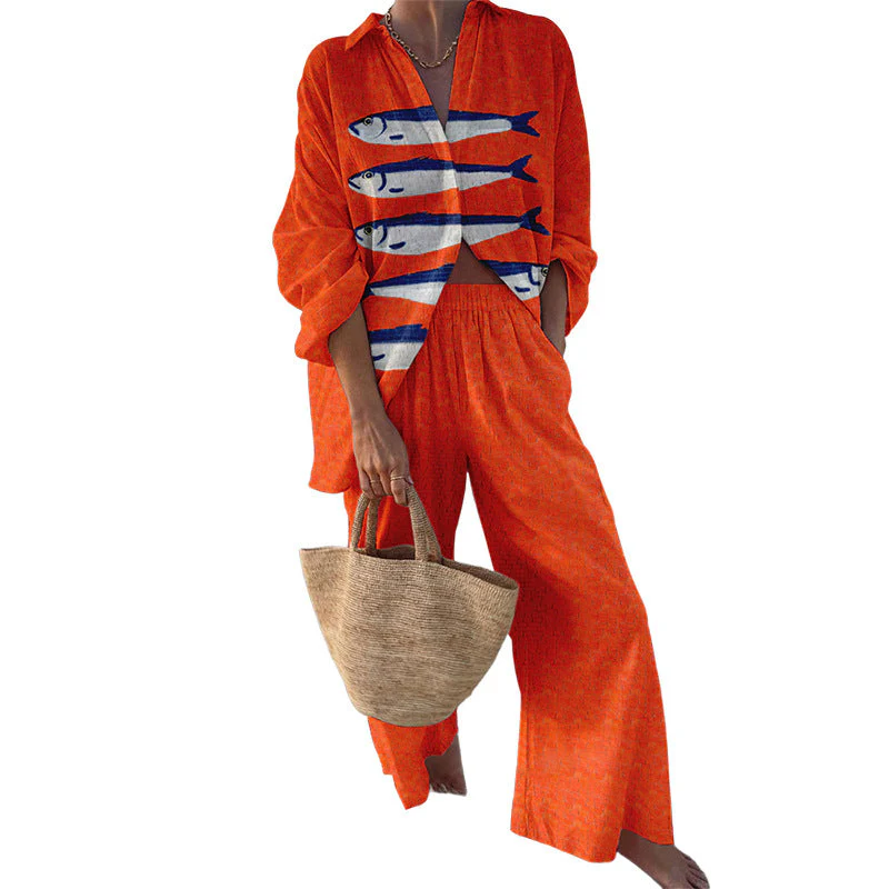 Damen Lässiges Set mit Gestreiftem Oberteil und Weitem Hosenmodell Heidi-Mode - Image 5