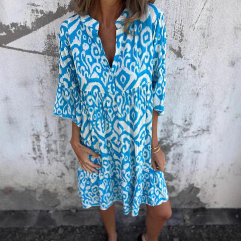 Damen Lässiges Strandkleid mit Hohen Seitenschlitzen und Modischem Druckmuster Heidi-Mode - Image 3