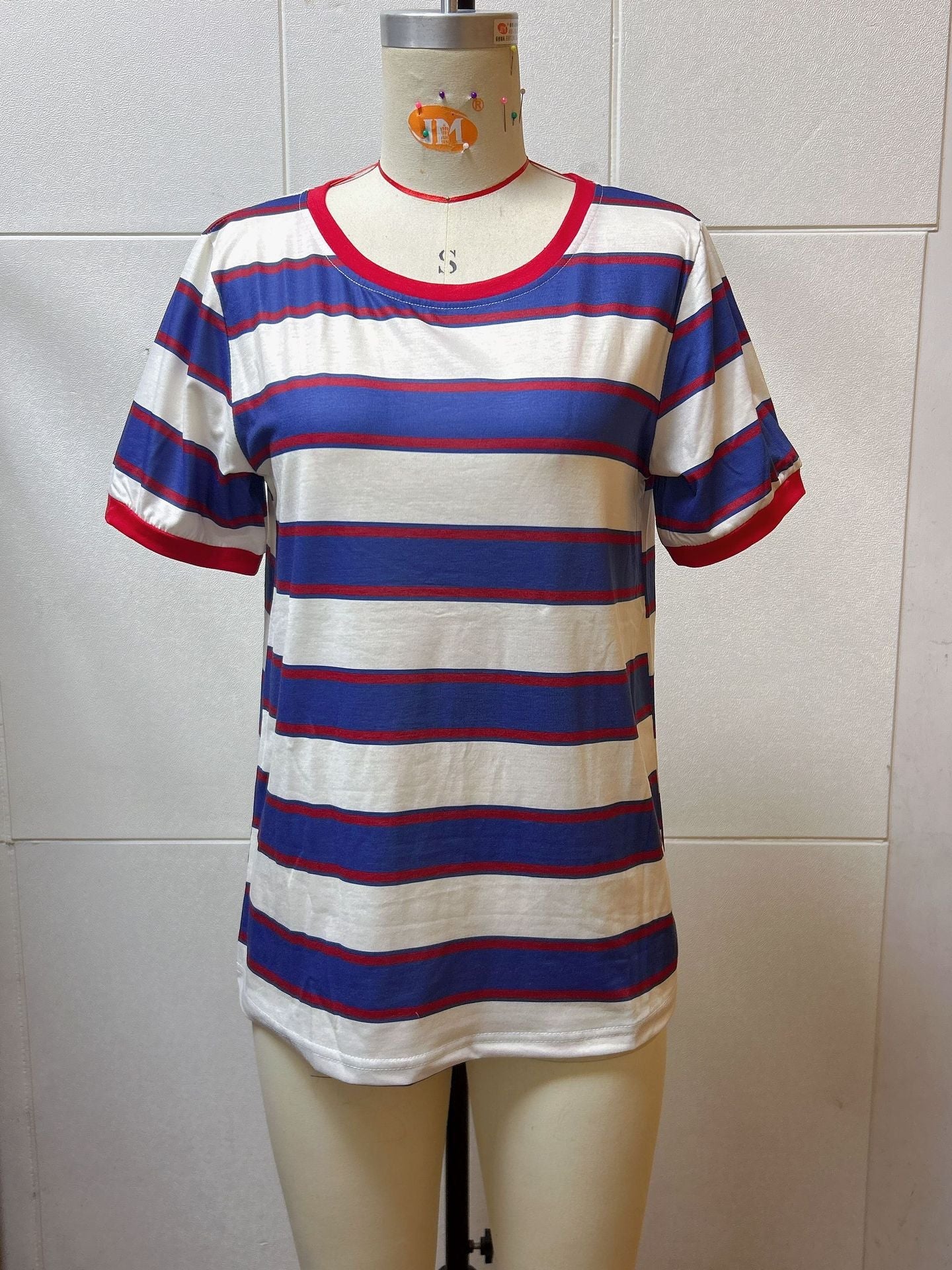 Damen Lässiges Streifen T-Shirt mit Kurzarm und Rundhalsausschnitt Heidi-Mode - Image 7