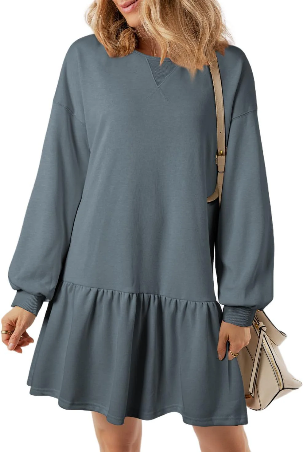 Damen Lässiges Sweatkleid mit Voluminösen Ärmeln und Rüschendetail Heidi-Mode - Image 11