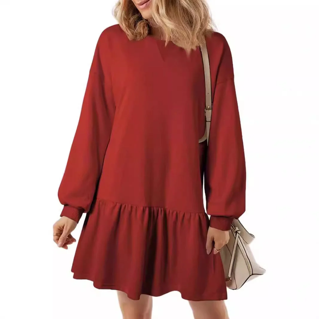 Damen Lässiges Sweatkleid mit Voluminösen Ärmeln und Rüschendetail Heidi-Mode - Image 5