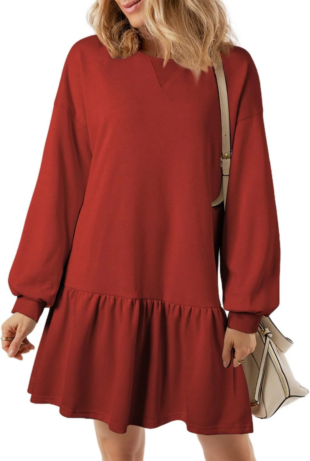 Damen Lässiges Sweatkleid mit Voluminösen Ärmeln und Rüschendetail Heidi-Mode - Image 6