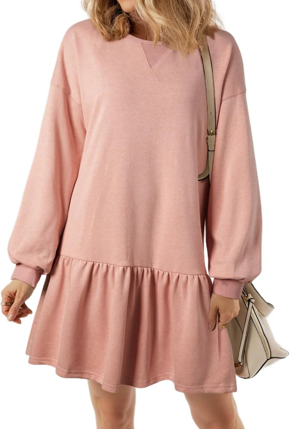 Damen Lässiges Sweatkleid mit Voluminösen Ärmeln und Rüschendetail Heidi-Mode - Image 8