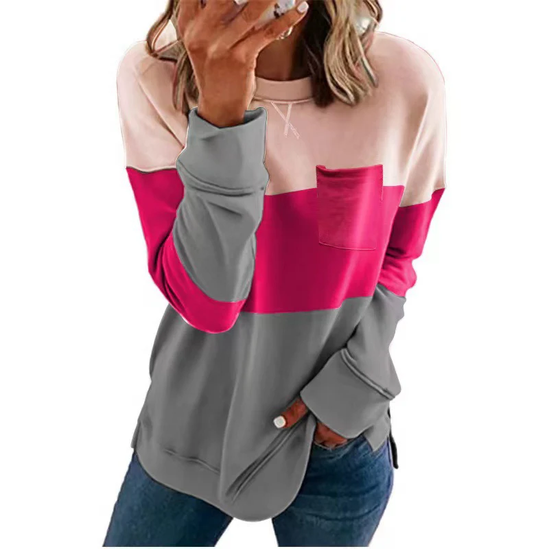 Damen Lässiges Sweatshirt mit Farbblock-Design und Brusttasche Heidi-Mode - Image 4