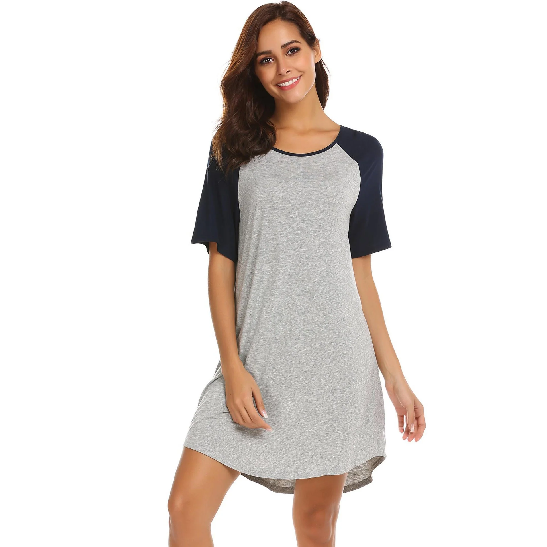 Damen Lässiges T-Shirt Kleid mit Kontrastierenden Ärmeln und Bequemem Schnitt Heidi-Mode - Image 6