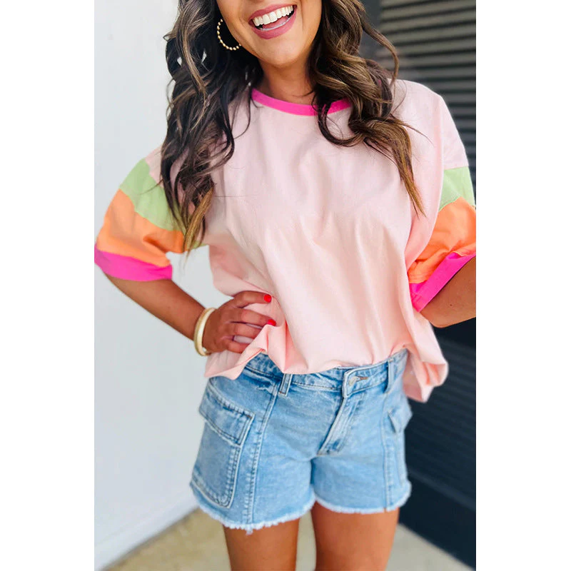Damen Lässiges T-Shirt mit Bunten Ärmeln Heidi-Mode - Image 4