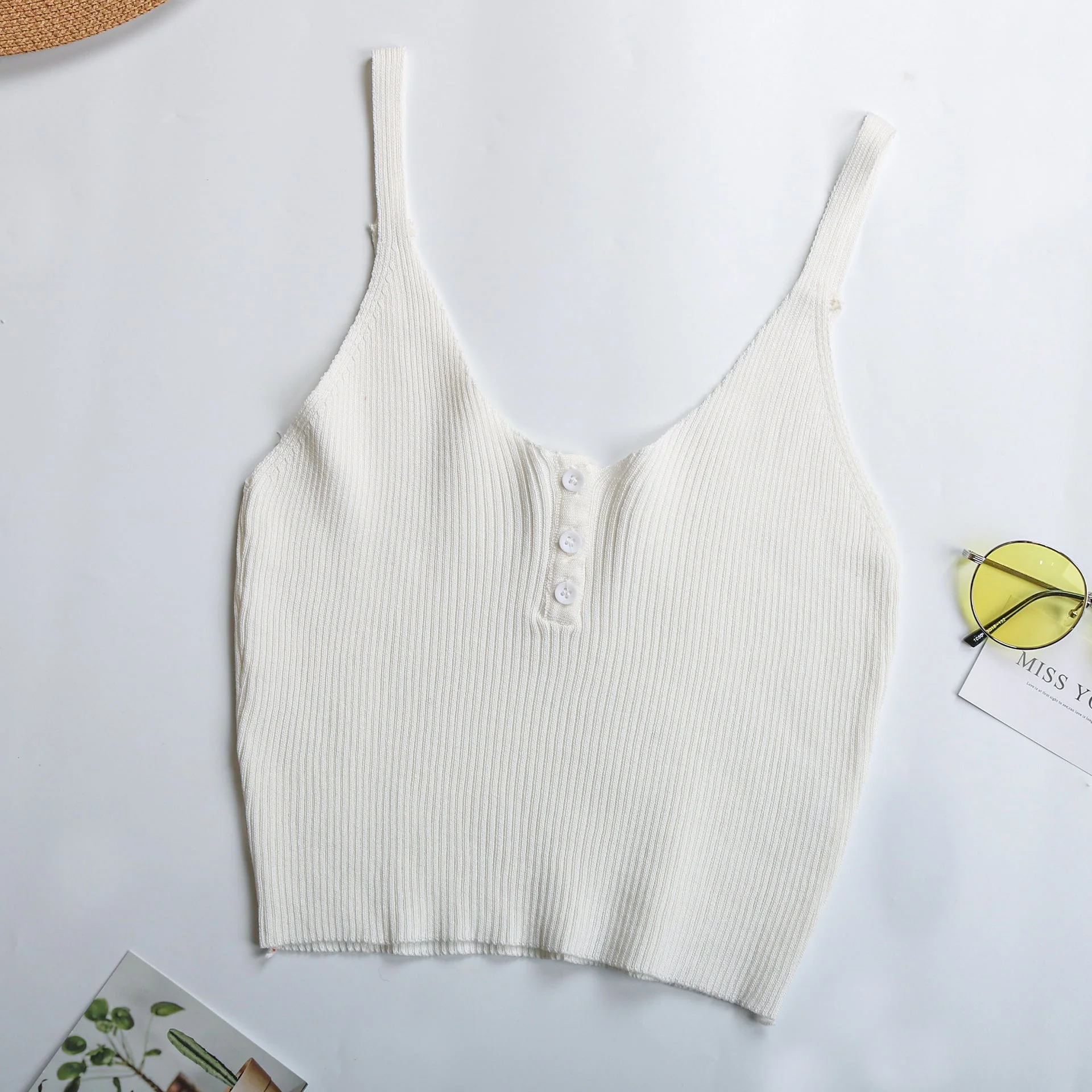 Damen Lässiges Trägershirt mit Durchgehender Knopfleiste und Rippenstruktur Heidi-Mode - Image 6