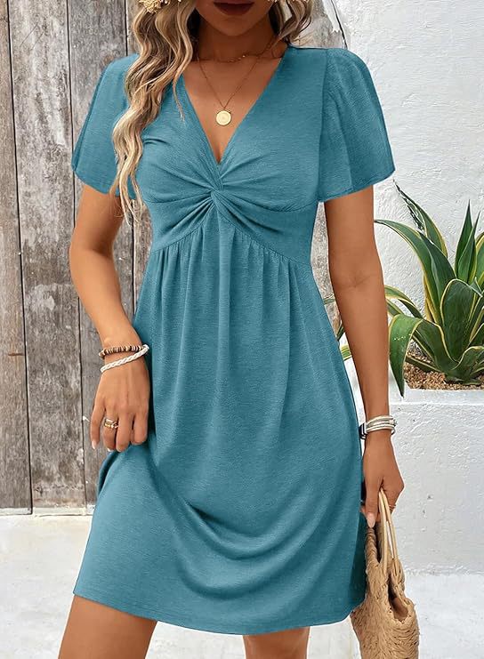 Damen Lässiges Wickelkleid mit V-Ausschnitt und Kurzen Ärmeln Heidi-Mode - Image 11