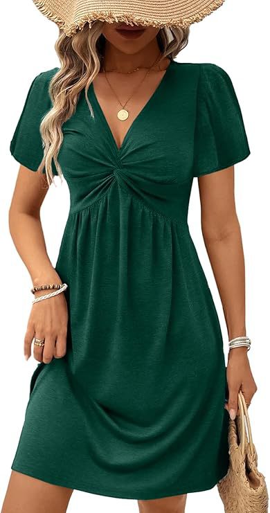 Damen Lässiges Wickelkleid mit V-Ausschnitt und Kurzen Ärmeln Heidi-Mode - Image 13
