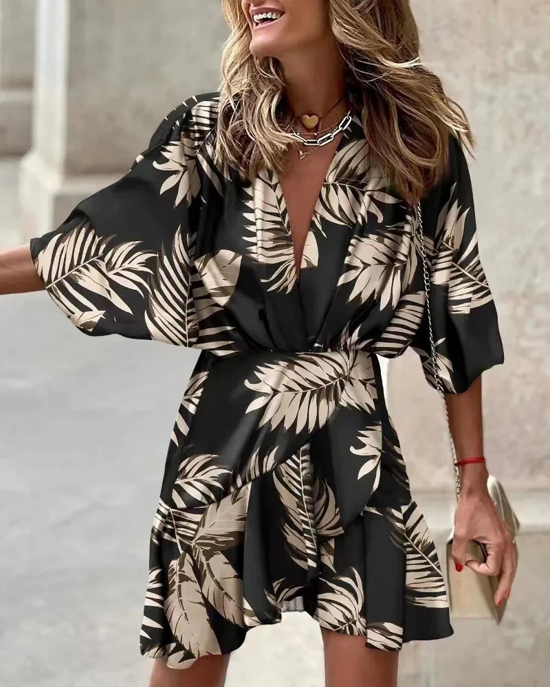Damen Lässiges Wickelkleid mit voluminösen Ärmeln und modischem Tierdruck Heidi-Mode - Image 11