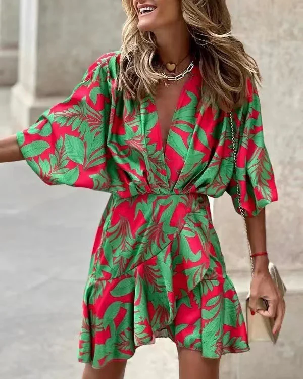 Damen Lässiges Wickelkleid mit voluminösen Ärmeln und modischem Tierdruck Heidi-Mode - Image 8