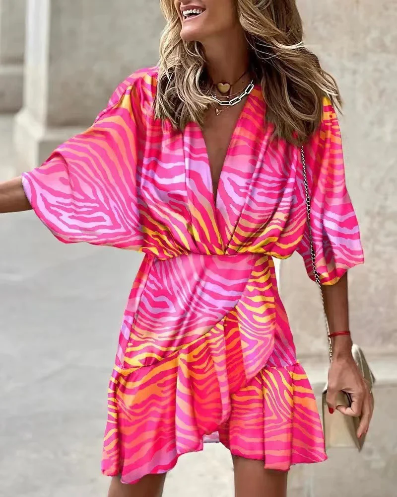 Damen Lässiges Wickelkleid mit voluminösen Ärmeln und modischem Tierdruck Heidi-Mode - Image 9