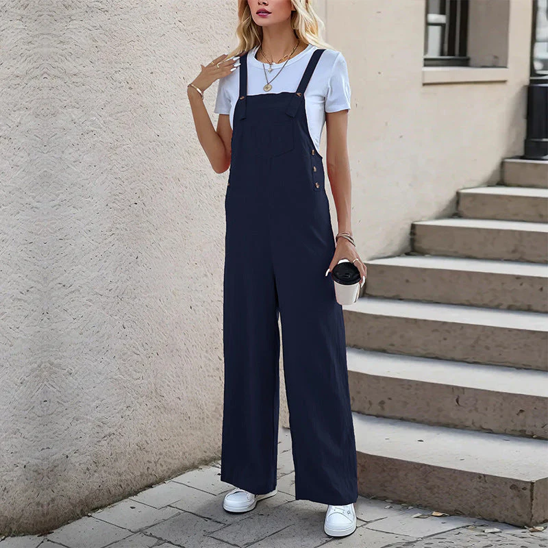 Damen Latzhose Im Relaxierten Palazzo-Stil mit Praktischen Taschen und Verstellbaren Trägern Heidi-Mode - Image 3