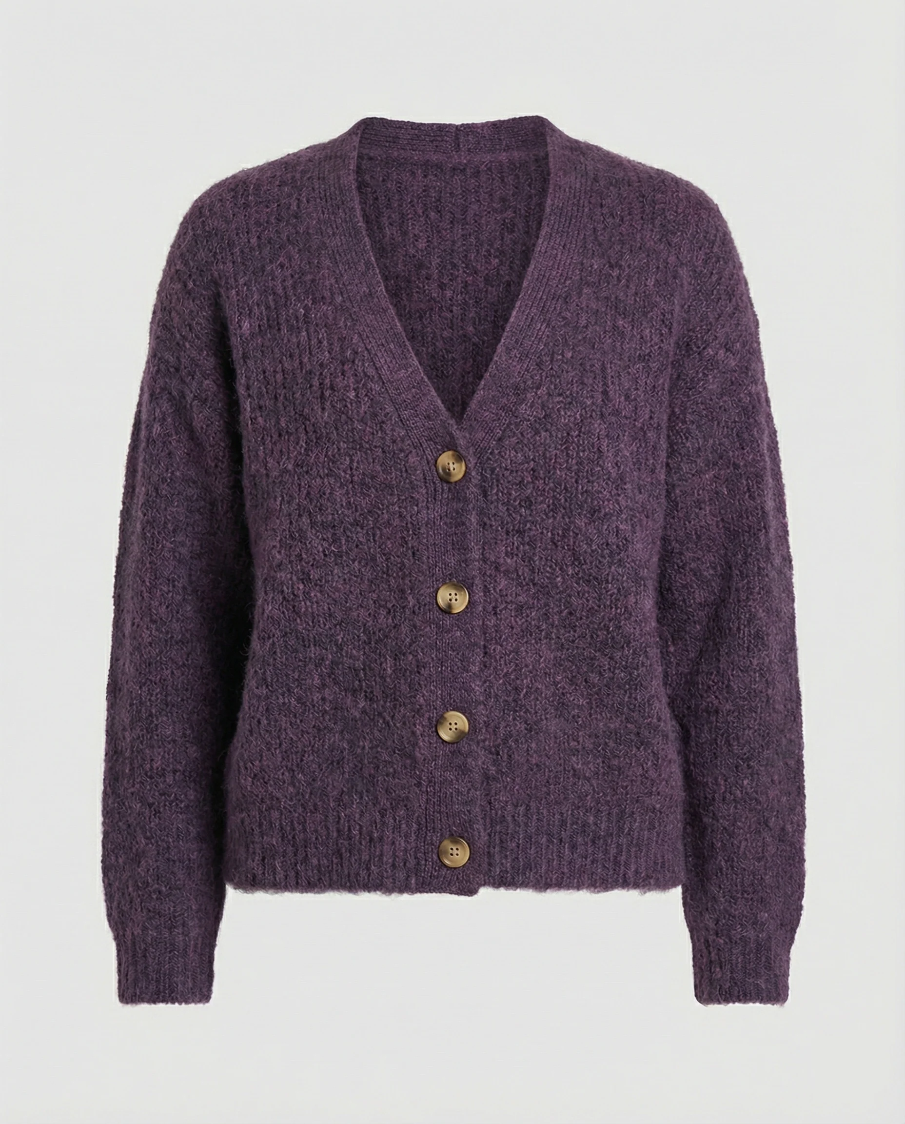 Damen legerer Kurzcardigan mit V-Ausschnitt gebürsteter Strickstruktur und dekorativer Holzknopfleiste Heidi-Mode - Image 5