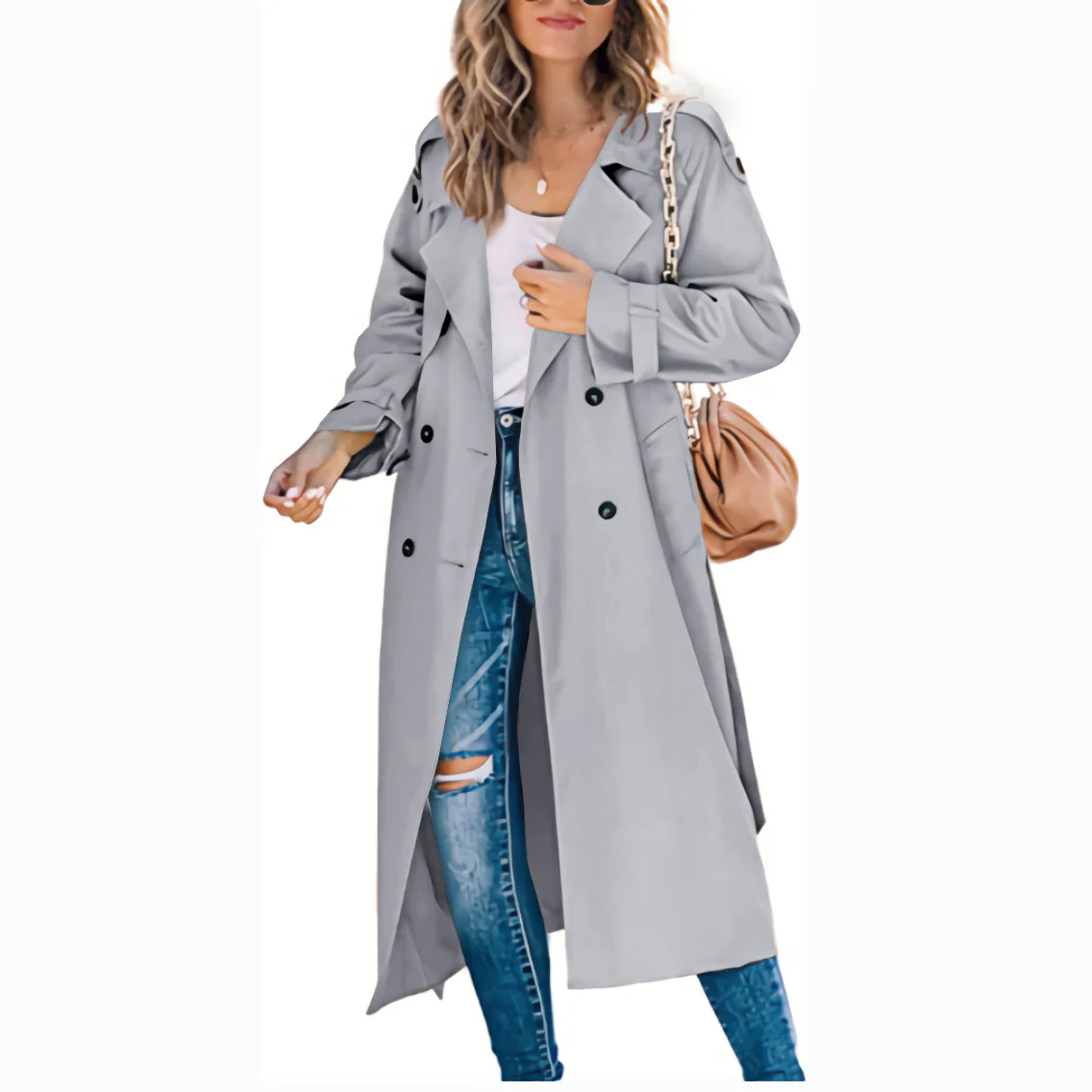Damen legerer Trenchcoat mit Gürteldesign und stylischen Knöpfen Heidi-Mode - Image 6