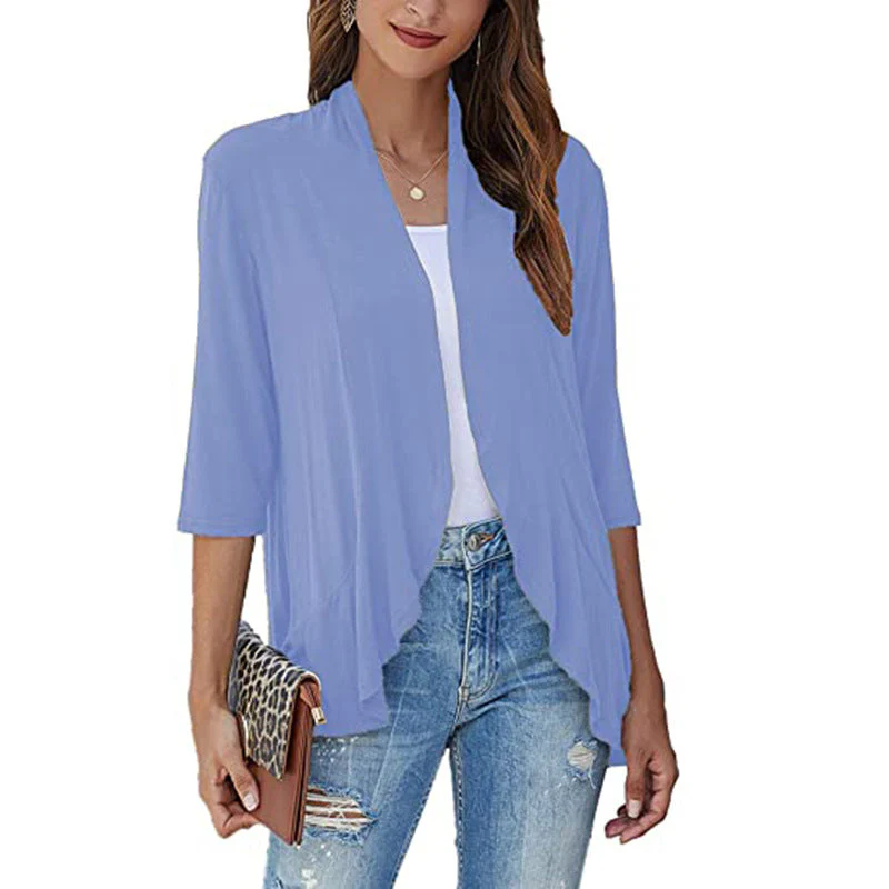 Damen Leichte Chiffonjacke mit Offenen Fronten und 3/4-Ärmeln Heidi-Mode - Image 11