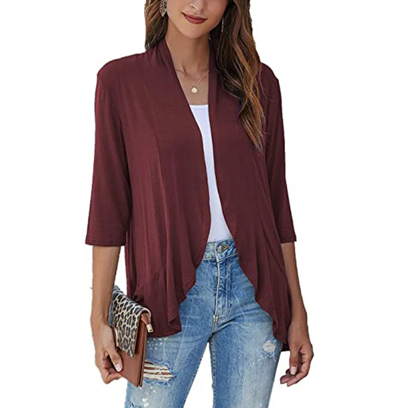 Damen Leichte Chiffonjacke mit Offenen Fronten und 3/4-Ärmeln Heidi-Mode - Image 3