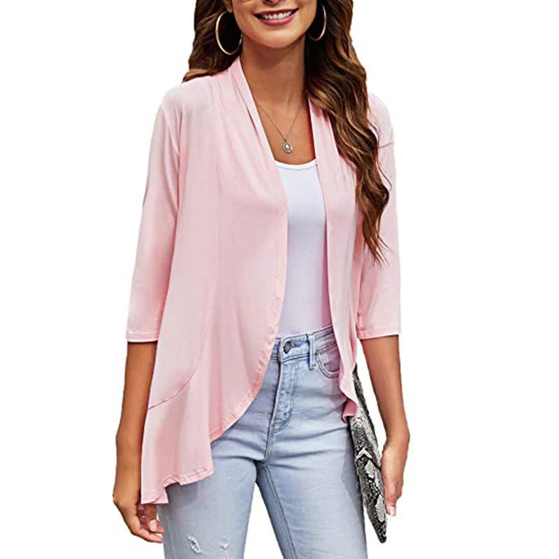 Damen Leichte Chiffonjacke mit Offenen Fronten und 3/4-Ärmeln Heidi-Mode - Image 7