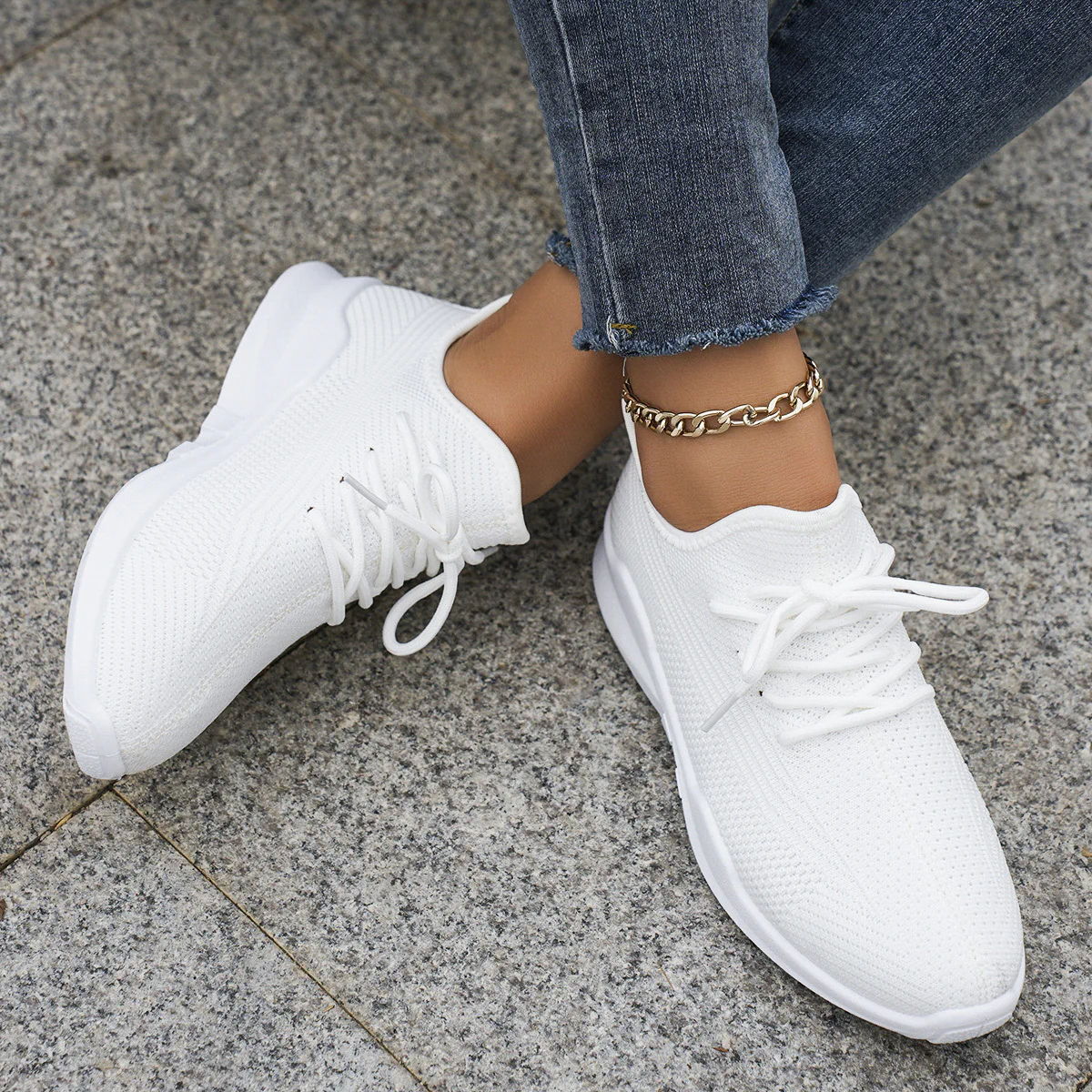 Damen Leichte Sneakers mit atmungsaktivem Obermaterial und elastischer Schnürung Heidi Mode - Image 4