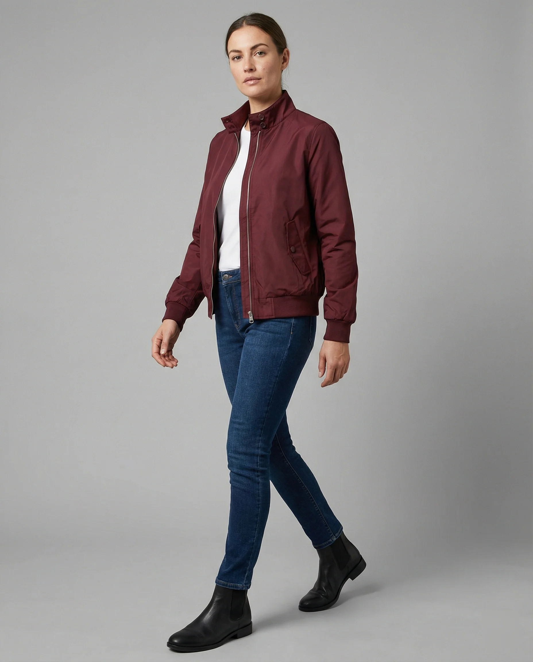 Damen leichte Stehkragen-Übergangsjacke mit Frontreißverschluss und Nahttaschen Heidi-Mode - Image 2