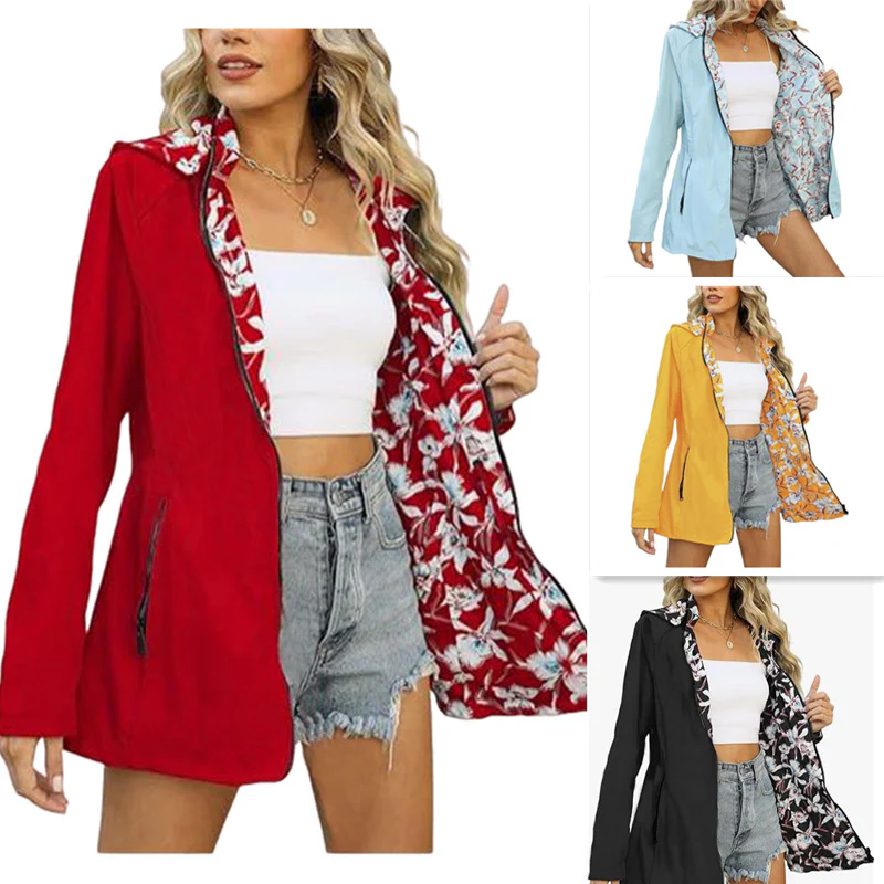 Damen leichte Übergangsjacke mit floralem Innenfutter Heidi-Mode