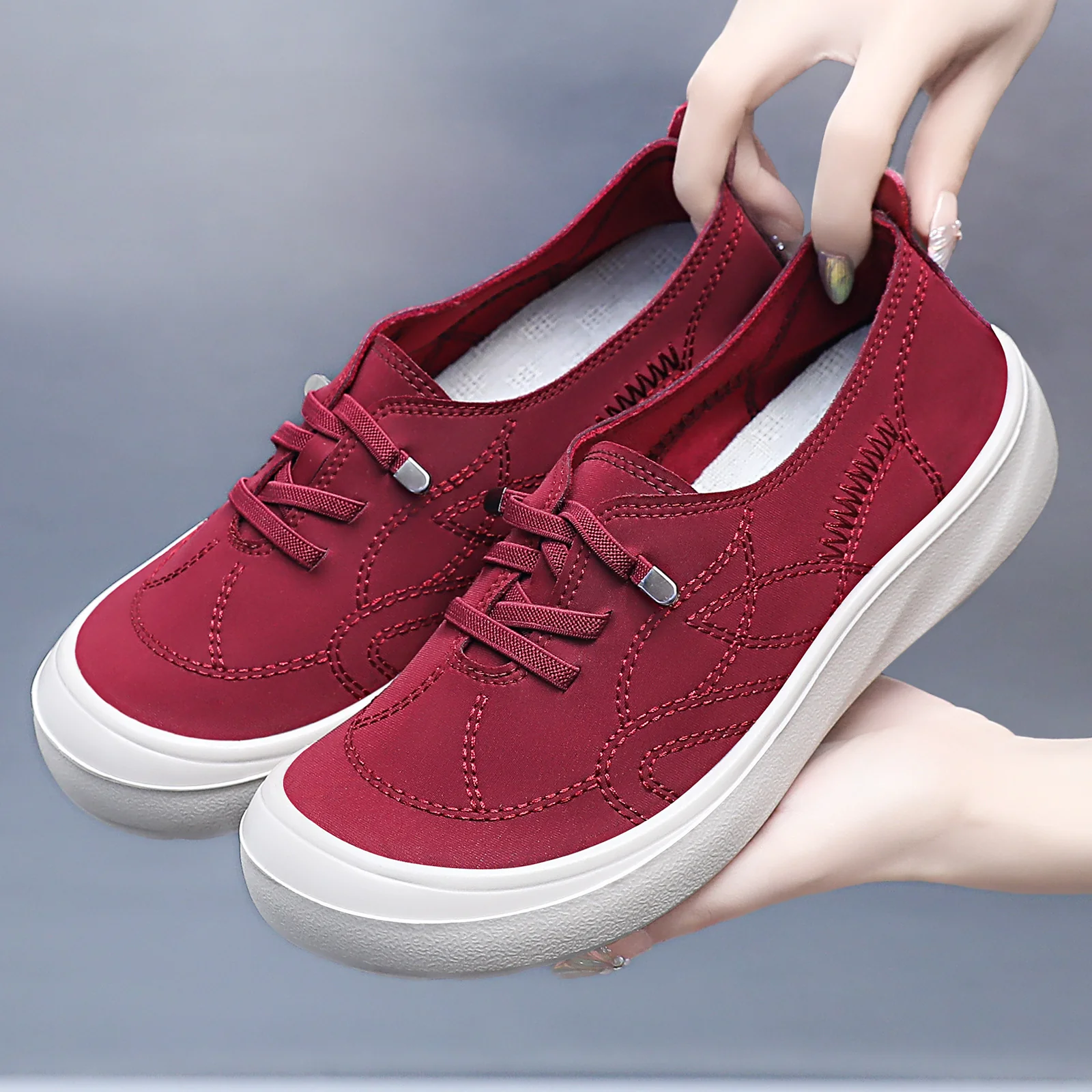 Damen Leichte und atmungsaktive Sneakers mit elastischen Schnürsenkeln Heidi Mode