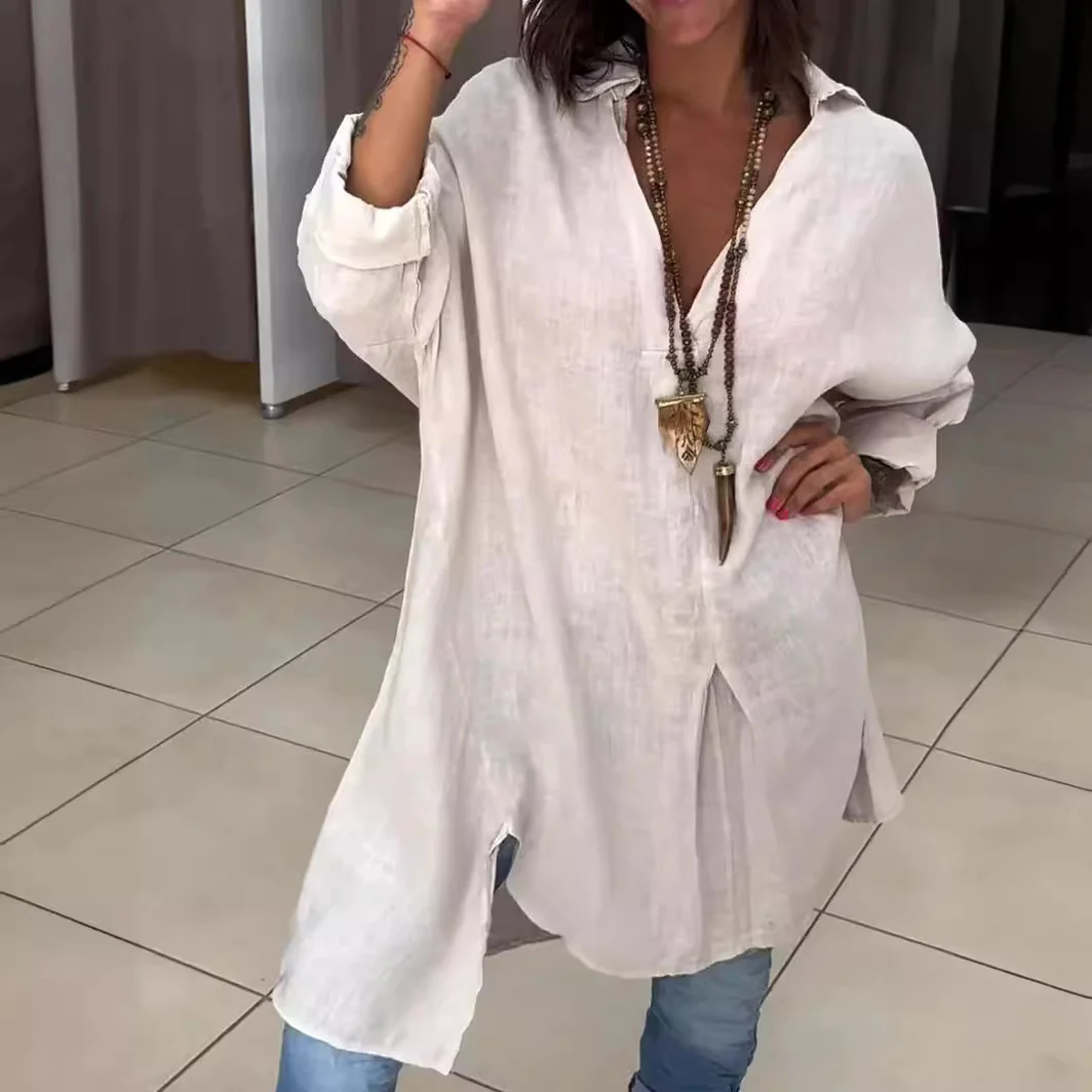 Damen Leichte und luftige Leinenbluse mit tiefem V-Ausschnitt Heidi-Mode - Image 6