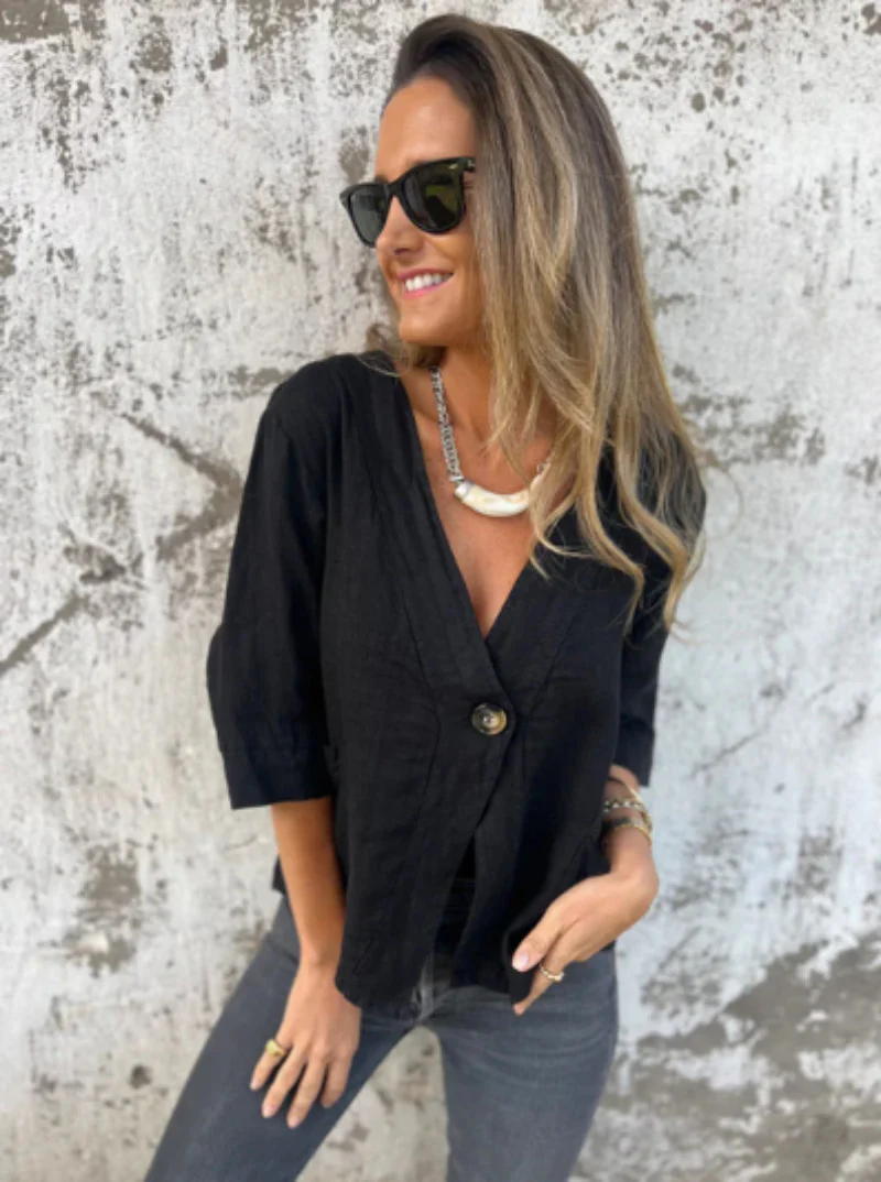 Damen Leichtes Leinenblazer mit kurzer Arm Heidi-Mode - Image 9