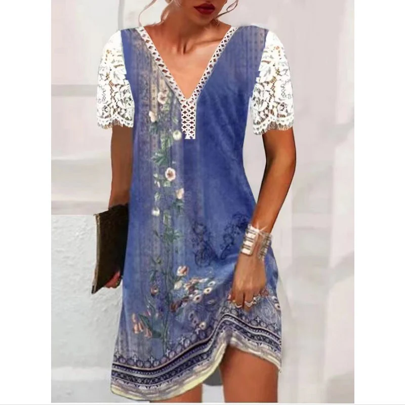 Damen Leichtes Sommerkleid mit Spitzenärmeln und floralem Design Heidi-Mode - Image 2
