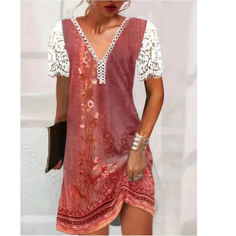Damen Leichtes Sommerkleid mit Spitzenärmeln und floralem Design Heidi-Mode - Image 4
