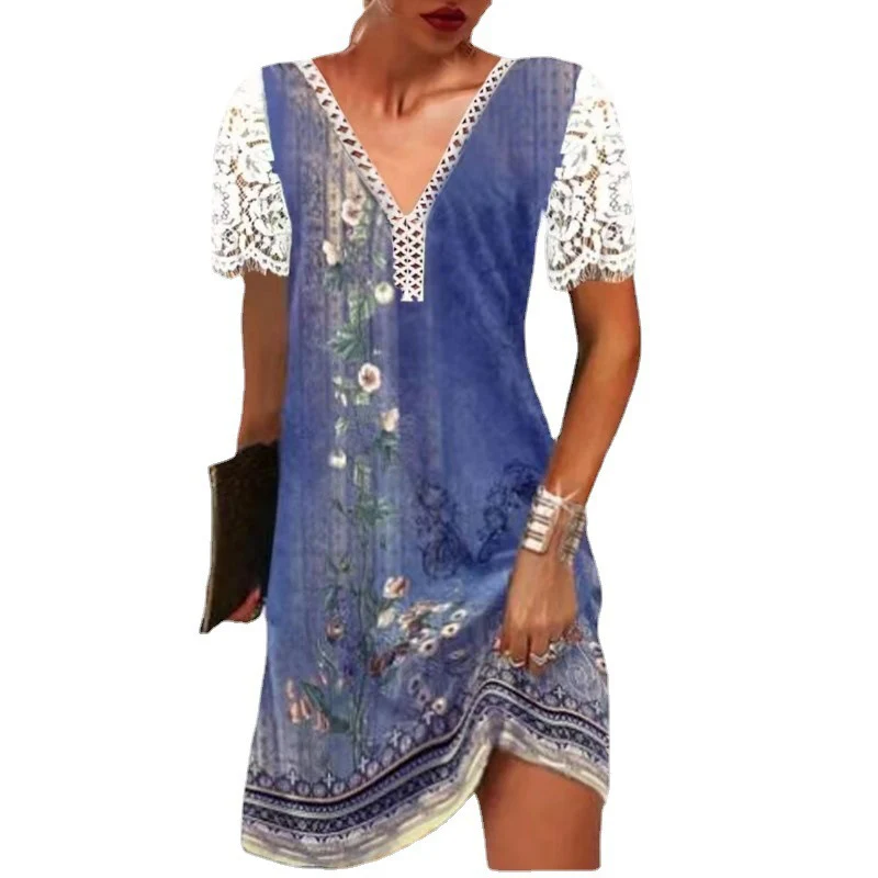 Damen Leichtes Sommerkleid mit Spitzenärmeln und floralem Design Heidi-Mode - Image 5