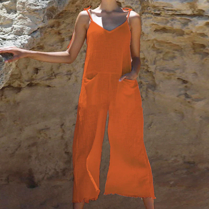 Damen Leinen-Jumpsuit mit Stylischem V-Ausschnitt und Praktischen Taschen Heidi-Mode - Image 4