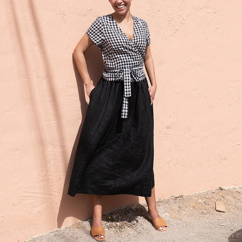 Damen Leinen-Midirock mit Elastischem Bund und Praktischen Seitentaschen Heidi-Mode - Image 7