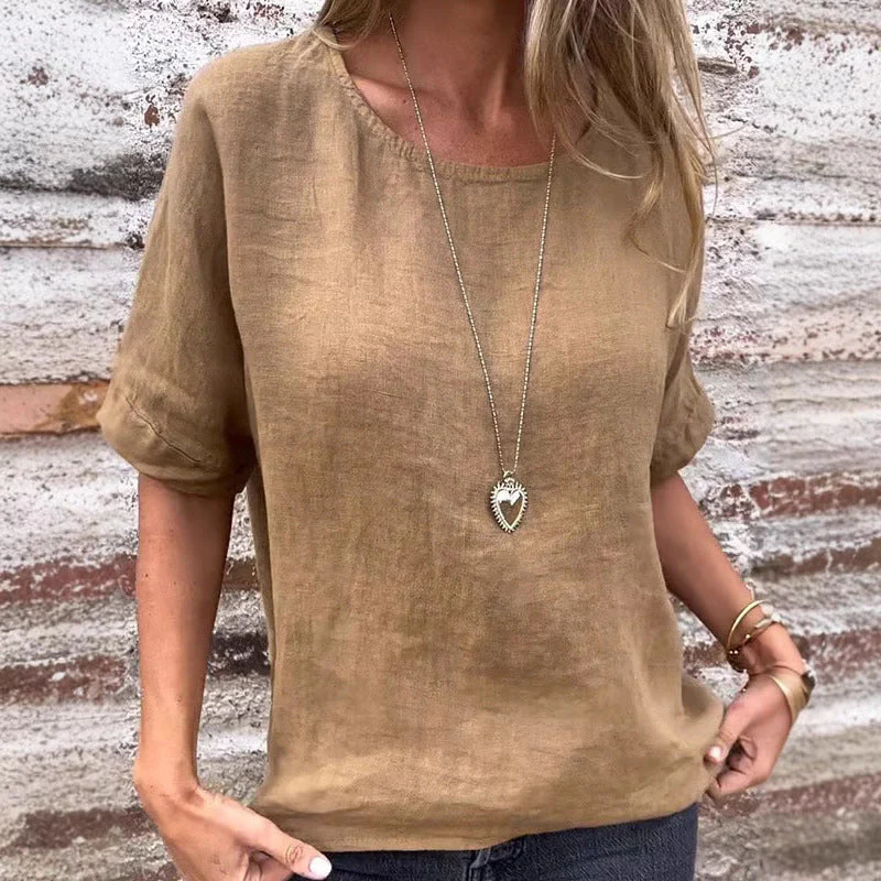 Damen Leinenbluse mit Lockerem Schnitt und Modischen Halbärmeln Heidi-Mode - Image 3