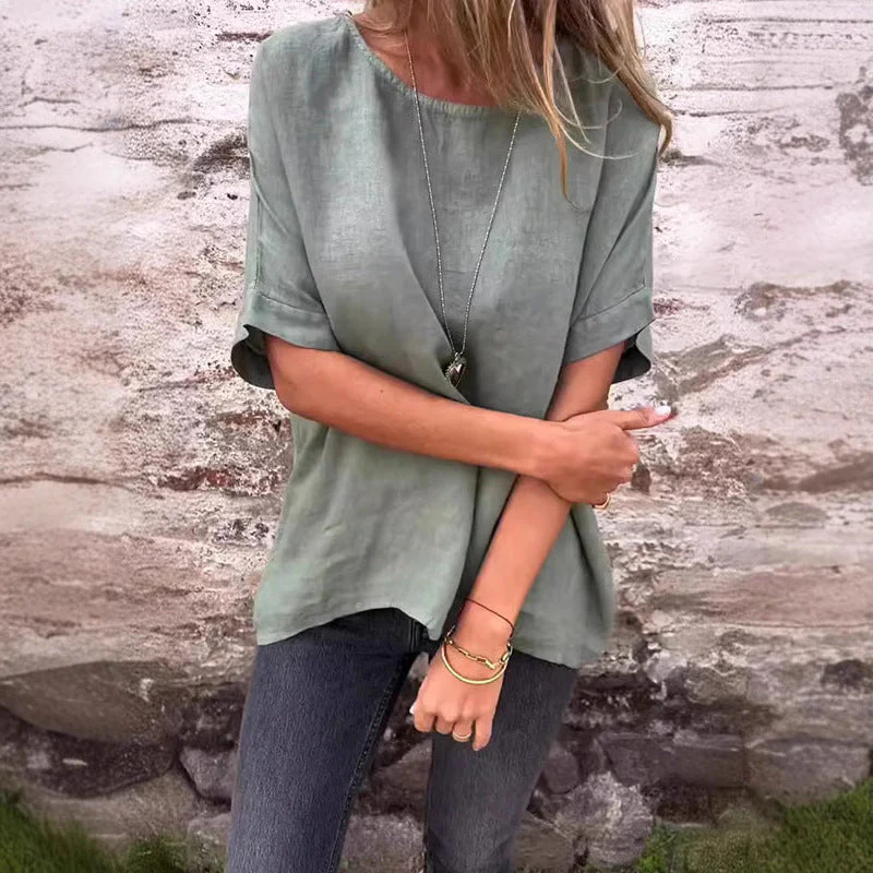 Damen Leinenbluse mit Lockerem Schnitt und Modischen Halbärmeln Heidi-Mode - Image 4