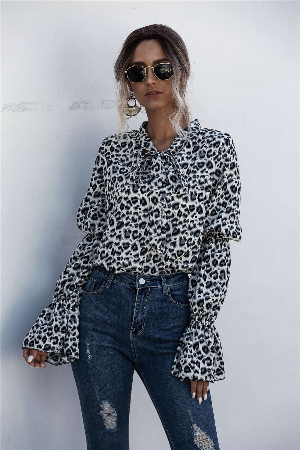 Damen Lockere Bluse mit weitem Ärmel und modischem Leomuster Heidi-Mode - Image 5