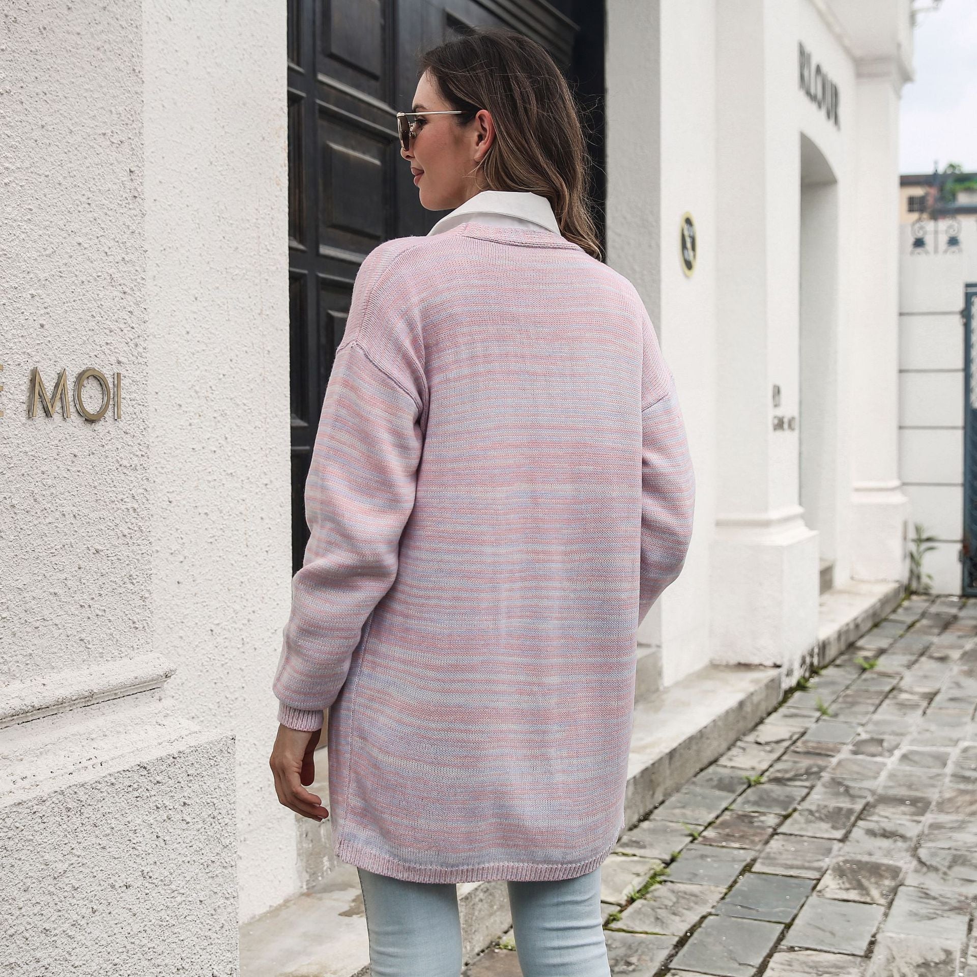 Damen lockere Strickjacke mit modischem Streifenmuster Heidi-Mode - Image 4